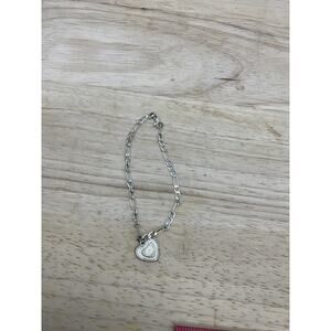 Silver Tone Heart K Initial Charm Chain Bracelet Womens Letter Love Jewelry